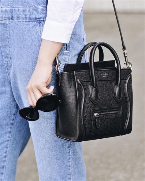 celine black and white drummed nano|celeine nano luggage tote.